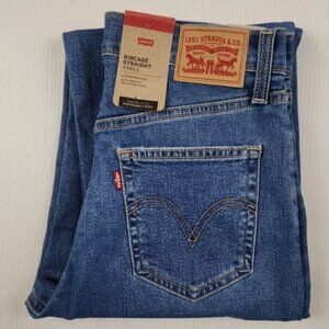 Levis Womens Ribcage Straight Ankle Blue Denim Jeans Button Fly NEW 726930121
